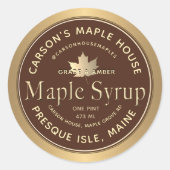 Bruin esdoornsiroop label met gouden rand en blad (Voorkant)