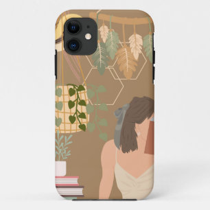 Bruin Esthetisch Vrouw Leesboek iPhone 11 Hoesje