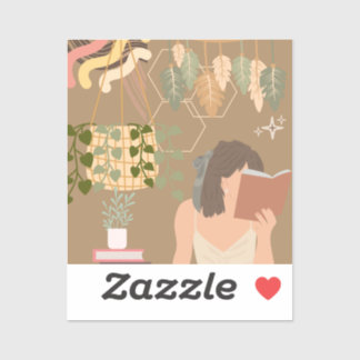 Bruin Esthetisch Vrouw Leesboek Sticker