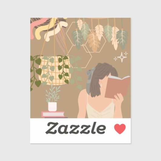 Bruin Esthetisch Vrouw Leesboek Sticker (Vel)