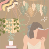 Bruin Esthetisch Vrouw Leesboek Sticker (Voorkant)