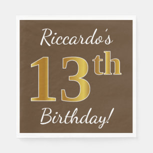 Bruin, Faux Gold 13th Birthday + Eigen naam Servetten