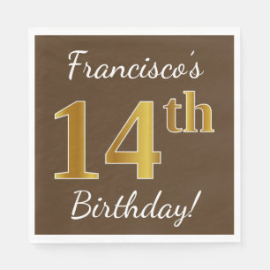 Bruin, Faux Gold 14th Birthday + Eigen naam Servetten