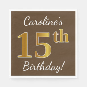 Bruin, Faux Gold 15th Birthday + Eigen naam Servetten