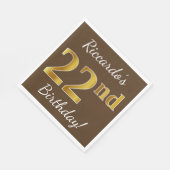 Bruin, Faux Gold 22e verjaardag + aangepaste naam Servet (Hoek)