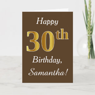 Bruin, Faux Gold 30th Birthday + Eigen naam Kaart