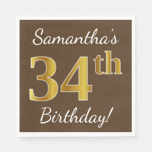 Bruin, Faux Gold 34th Birthday + Eigen naam Servet