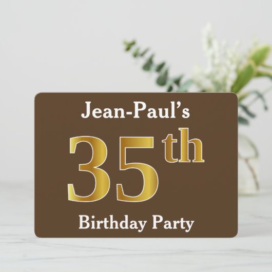 Bruin, Faux Gold 35e verjaardagsfeestje; aangepast Kaart (Staand voorkant)