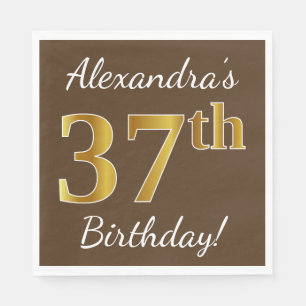 Bruin, Faux Gold 37th Birthday + Eigen naam Servet