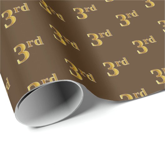 Bruin, Faux Gold 3de (derde) Event Wrapping Paper Cadeaupapier (Rol Hoek)