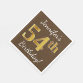 Bruin, Faux Gold 54th Birthday + Eigen naam Servet (Hoek)