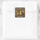 Bruin, Faux Gold 54th Birthday + Eigen naam Vierkante Sticker (Tas)