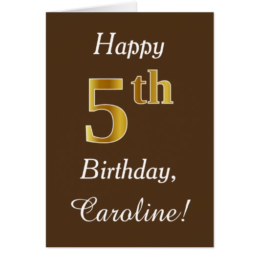 Bruin, Faux Gold 5th Birthday + Eigen naam (Voorkant)