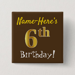 Bruin, Faux Gold 6-jarig, met eigen naam Vierkante Button 5,1 Cm