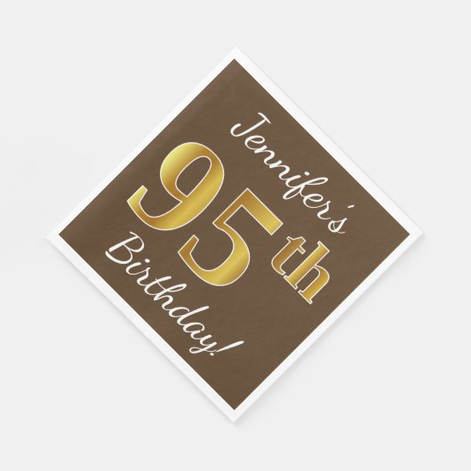 Bruin, Faux Gold 95th Birthday + Eigen naam Servetten (Hoek)