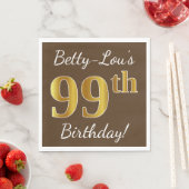Bruin, Faux Gold 99th Birthday + Eigen naam Servet (Insitu)