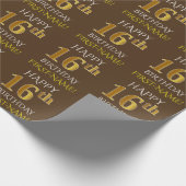 Bruin, Faux Gold "HAPPY 16th BIRTHDAY" Cadeaupapier (Hoek)