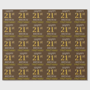 Bruin, Faux Gold "HAPPY 21st BIRTHDAY" Cadeaupapier