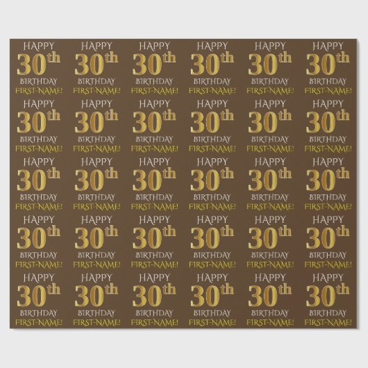 Bruin, Faux Gold "HAPPY 30th BIRTHDAY" Cadeaupapier (Vlak)
