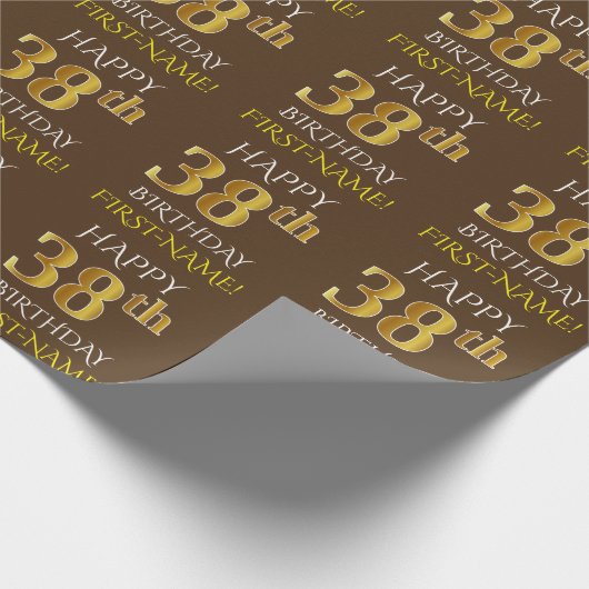 Bruin, Faux Gold "HAPPY 38th BIRTHDAY" Cadeaupapier (Hoek)