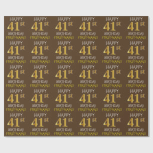 Bruin, Faux Gold "HAPPY 41st BIRTHDAY" Cadeaupapier