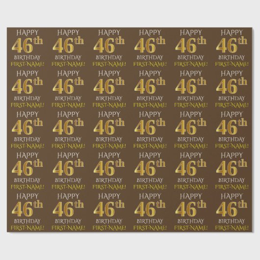 Bruin, Faux Gold "HAPPY 46th BIRTHDAY" Cadeaupapier (Vlak)