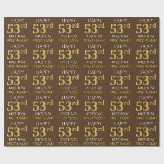 Bruin, Faux Gold "HAPPY 53rd BIRTHDAY" Cadeaupapier (Vlak)