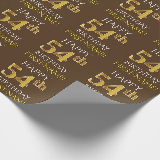 Bruin, Faux Gold "HAPPY 54th BIRTHDAY" Cadeaupapier (Hoek)