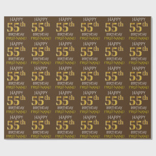 Bruin, Faux Gold "HAPPY 55th BIRTHDAY" Cadeaupapier