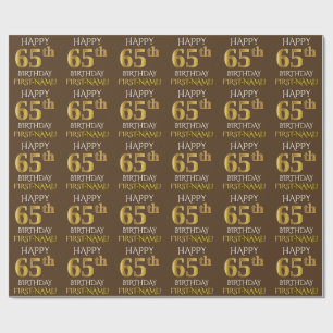 Bruin, Faux Gold "HAPPY 65th BIRTHDAY" Cadeaupapier