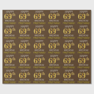 Bruin, Faux Gold "HAPPY 69th BIRTHDAY" Cadeaupapier