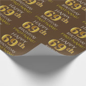 Bruin, Faux Gold "HAPPY 69th BIRTHDAY" Cadeaupapier (Hoek)