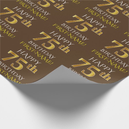 Bruin, Faux Gold "HAPPY 75th BIRTHDAY" Cadeaupapier (Hoek)