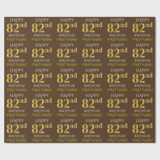 Bruin, Faux Gold "HAPPY 82nd BIRTHDAY" Cadeaupapier (Vlak)