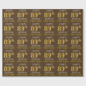 Bruin, Faux Gold "HAPPY 89th BIRTHDAY" Cadeaupapier (Vlak)