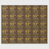 Bruin, Faux Gold "HAPPY 90th BIRTHDAY" Cadeaupapier (Vlak)