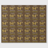 Bruin, Faux Gold "HAPPY 94th BIRTHDAY" Cadeaupapier (Vlak)
