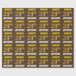 Bruin, Faux/Imitatie Goud, "28e VERJAARDAG" Cadeaupapier