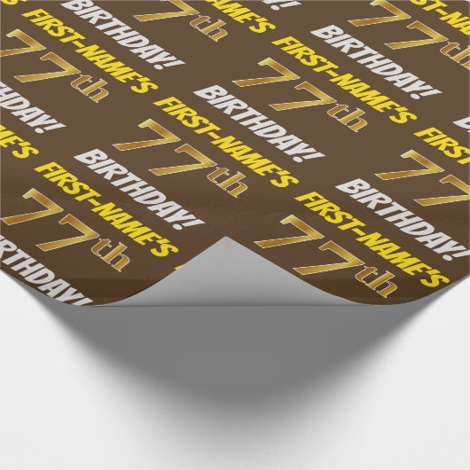 Bruin, Faux/Imitatie Goud, "77e VERJAARDAG" Cadeaupapier (Hoek)