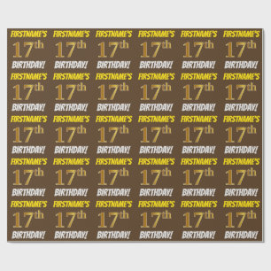 Bruin, Faux/Imitation Gold, "17th BIRTHDAY" Cadeaupapier