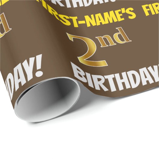Bruin, Faux/Imitation Gold, "2nd BIRTHDAY" Cadeaupapier (Rol Hoek)