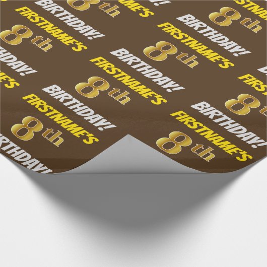 Bruin, Faux/Imitation Gold, "8th BIRTHDAY" Cadeaupapier (Hoek)