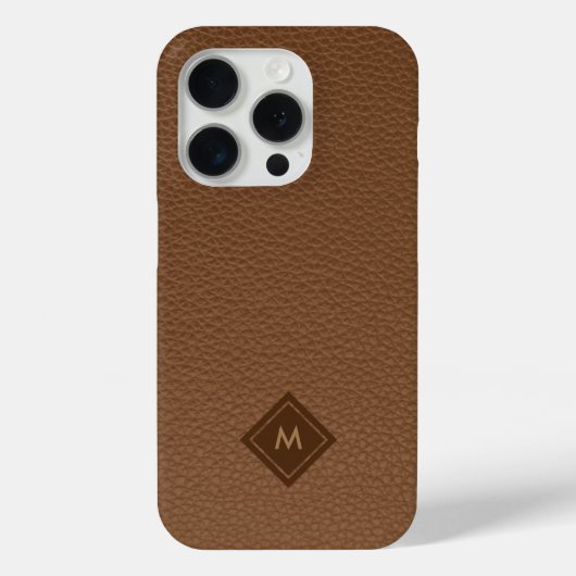 Bruin Faux Lederen Textuur Monogram Case-Mate iPhone Case (Achterkant)