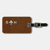 Bruin Faux Leer Modern Monogram Bagagelabel (Voorkant horizontaal)