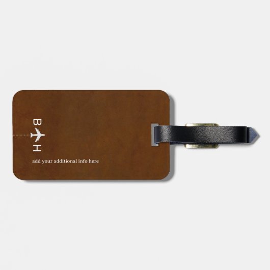 Bruin Faux Leer Modern Monogram Bagagelabel (Achterkant horizontaal)