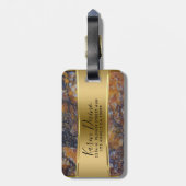 Bruin Faux Marble & Metallic Gold Bagagelabel (Achterkant verticaal)