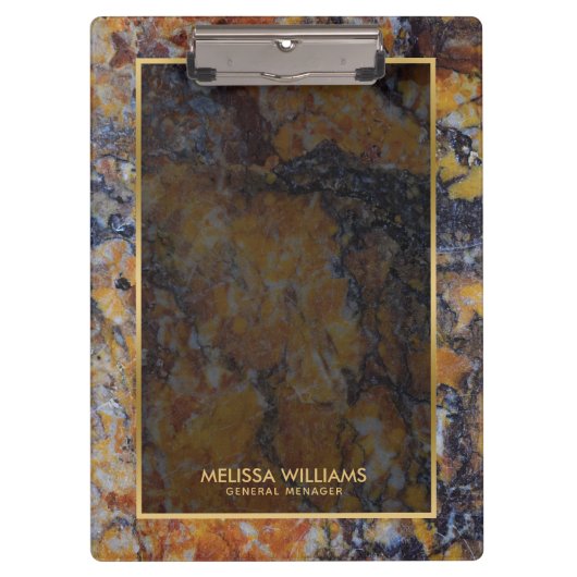 Bruin Faux Marmeren Steen Textuur Gouden Rand Klembord (Voorkant)