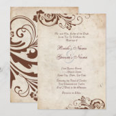 Bruin Floral Chic Wedding Invitation Kaart (Voorkant / Achterkant)