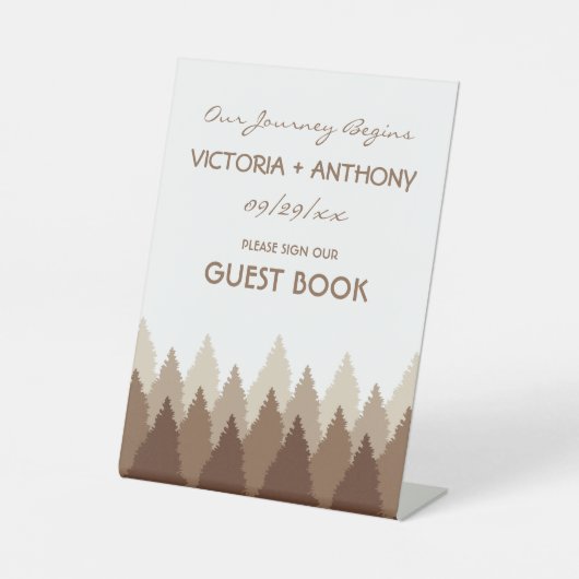 Bruin Forest Range Woodland bruiloft Reclamebord Met Voetstuk (Voorkant)
