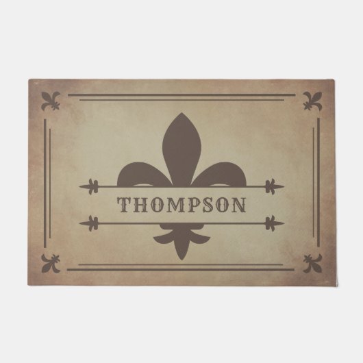 Bruin Foxed Edges Fleur de Lis Deurmat (Voorkant)